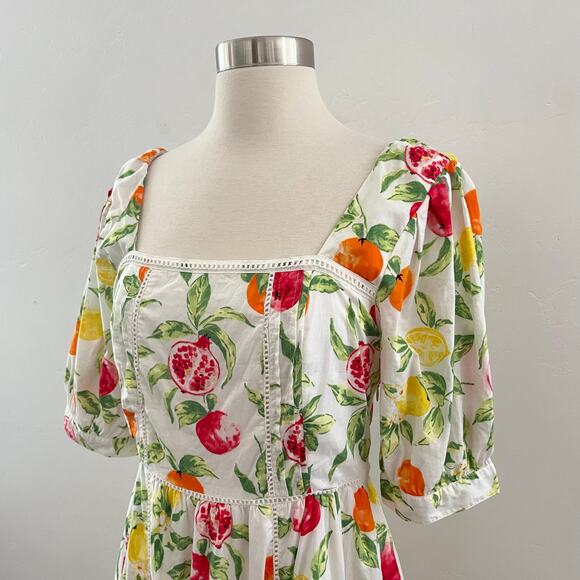 Nobody's Child Isla Fruit Print Midaxi Dress Puff Sleeve Novelty Colorful Size 6 - Picture 7 of 16